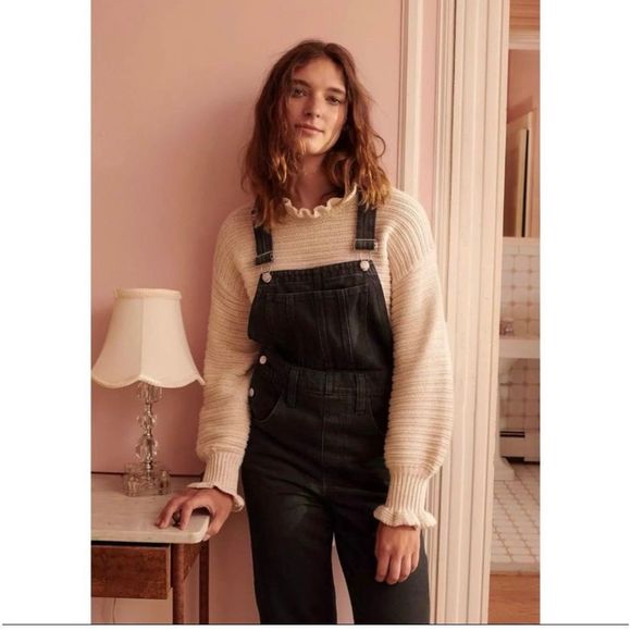 Madewell Ruffle-Neck Pullover Sweater in Cotton-Merino Yarn Cream Size Medium - Picture 11 of 13